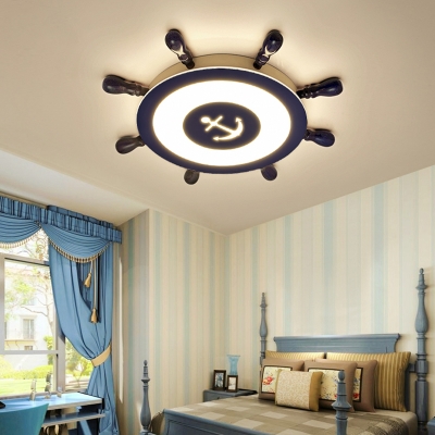 Acrylic Rudder Shaped Ceiling Light Kids Style Blue Flushmount Lighting in Warm/White Light, 23