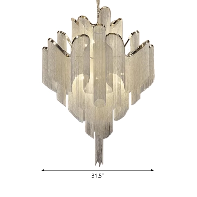 Aluminum Tassel Tiered Pendant Lamp Contemporary Silver Small/Large LED Chandelier Light Fixture
