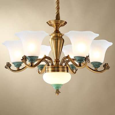 Antiqued Brass 6/8/10-Bulb Chandelier Traditional Frosted White Glass Flower Hanging Ceiling Light