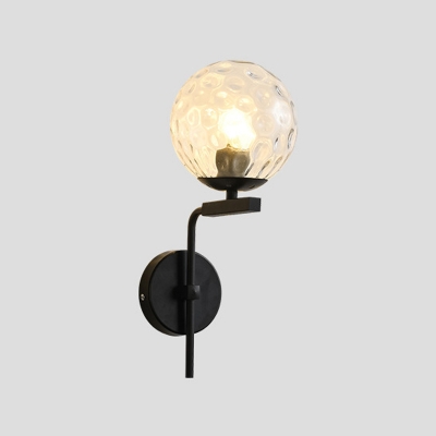 Ball Clear Water/Cream Glass Sconce Lamp Nordic 1 Head Black/Gold Wall Mounted Lighting with Right Angle Arm