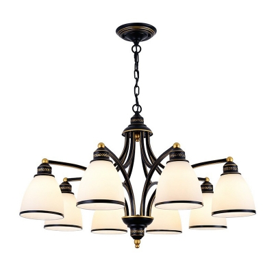 Bell Shaped Living Room Ceiling Pendant Lamp Rustic Cream Glass 6/8/10 Bulbs Black/Gold Chandelier, Up/Down
