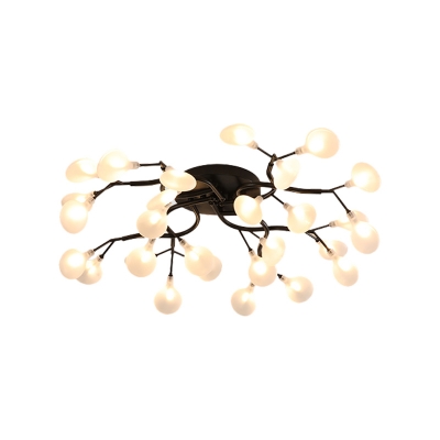 Black/Gold Firefly Flushmount Romantic Modern 28/42-Bulb Metal Ceiling Light with White Acrylic/Clear Glass Shade