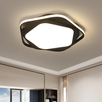Black Pentagon LED Flush Mount Ceiling Fixture Modern Acrylic Flushmount Lighting in Warm/White Light