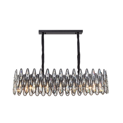 Black Round/Rectangle Suspension Light Postmodern 8/10/16 Heads Teardrop Crystal Chandelier, Small/Large