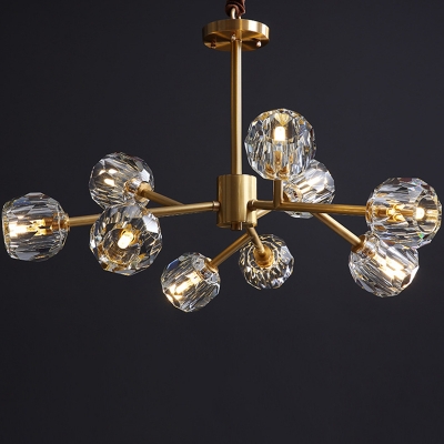 Brass 6/12/18 Bulbs Hanging Lamp Postmodern Crystal-Orb Branching Chandelier Light for Living Room