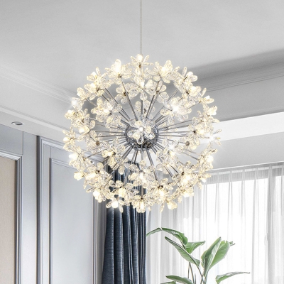 Chrome/Gold Plated Starburst Pendant Lamp Postmodern 18/24/64 Lights Flower Crystal Ceiling Chandelier