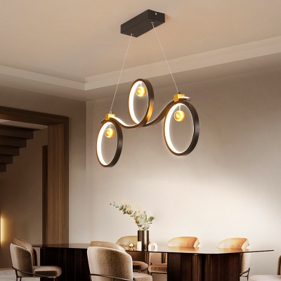 Circle Symmetrical Island Pendant Nordic Metal Black LED Suspension Light in Third Gear/Remote Control Stepless Dimming