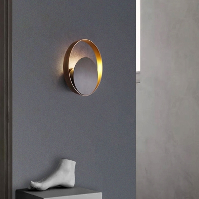 Circle Wall Sconce Light Postmodern Metal 1 Head Black and Brass Wall Lamp in Warm/White Light