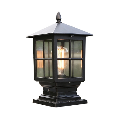 Classic Lantern Post Lighting 1 Bulb Transparent Glass Landscape Lamp in Black/Bronze for Outdoor