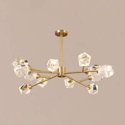 Clear Crystal Gemstone Pendant Lighting Modern 12/15/18-Bulb Gold Chandelier Lamp for Living Room