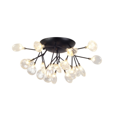 Clear Glass Firefly Flush Mounted Lamp Contemporary 21 Heads Black Ceiling Lighting in Warm/White Light