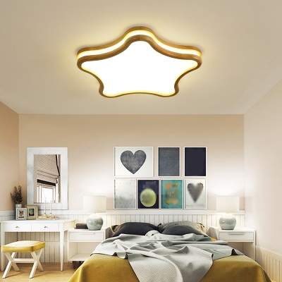 Cloud/Star Kids Bedroom LED Ceiling Lamp Wood Cartoon Medium/Large Flush Mount Light in Warm/White/3 Color Light