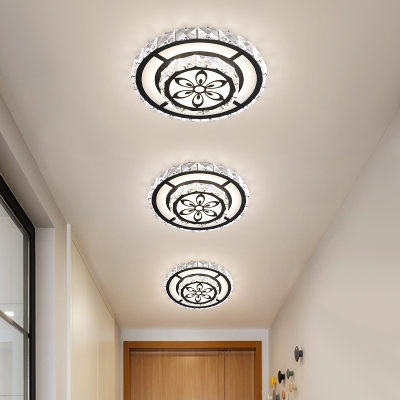 Crystal Encrusted Round/Square Flushmount Modern Black/White LED Ceiling Mount Light Fixture in Warm/White Light