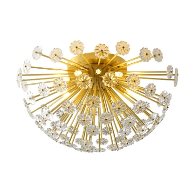 Crystal Floweret Semi Mount Lighting Stylish Modern 3/5-Head Bedroom Ceiling Flush Light in Gold