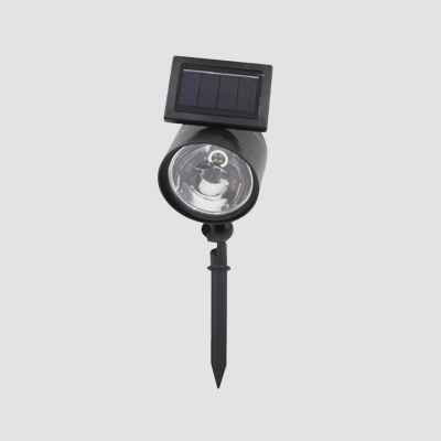 Cylinder Solar Ground Spotlight Contemporary Plastic Black LED Stake Light Set in Warm/White Light