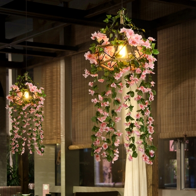 Diamond/Birdcage Dining Room Chandelier Farmhouse Rope 1/5-Light Pink Cherry Suspension Lamp