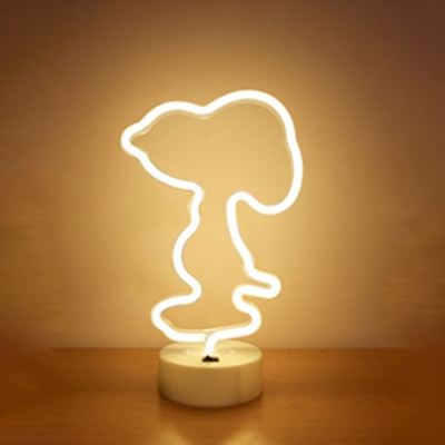 Dog/Mouse/Bear Kids Bedside Night Lamp Plastic Cartoon Style Battery LED Table Light in White