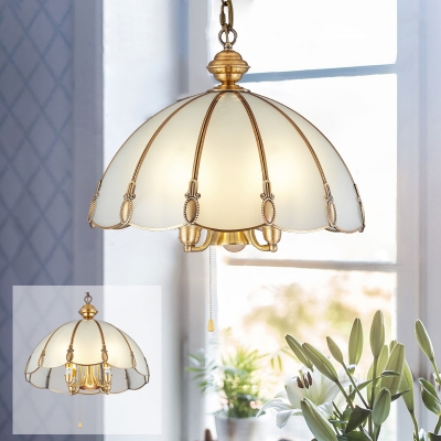 Dome Sandblasted Glass Chandelier Traditional 5 Lights Dining Room Ceiling Pendant in Gold