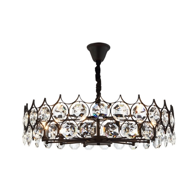 Faceted Cut Crystal Round/Rectangle Pendant Modern 6/8/14-Bulb Black Chandelier Light Fixture, Small/Medium/Large