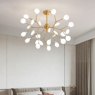 Foliage Hanging Chandelier Modern Stylish Acrylic 27/36/45-Head Living Room Pendant Light in Brass