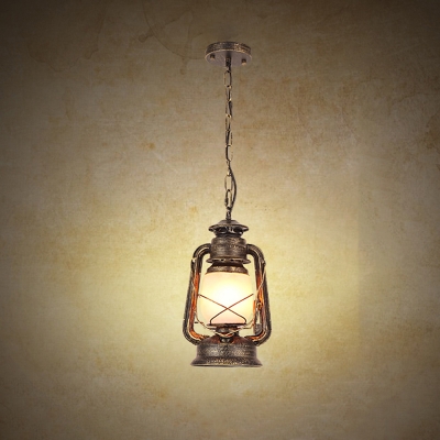 Frosted White Glass Kerosene Pendant Nautical 1-Light Bistro Hanging Ceiling Light in Black/Brass/Copper