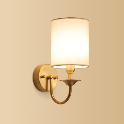 Gold 1 Head Wall Sconce Traditional Fabric Drum/Cylinder/Cone Wall Mounted Light Fixture for Living Room
