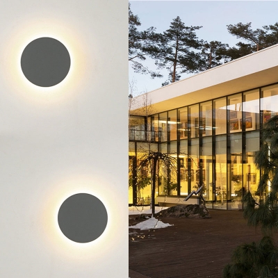 Grey Round/Square Wall Light Fixture Nordic Aluminum LED Sconce Lamp in Warm/White Light for Outdoor