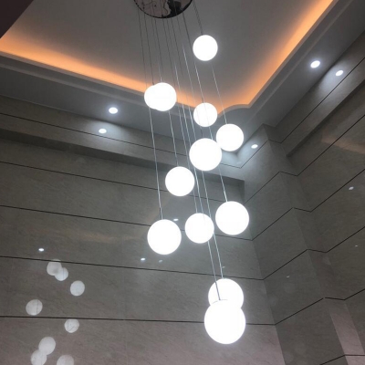Hand-Blown White Glass Bubble Pendant Modern 8/10/12 Heads Silver Multi Light Ceiling Light