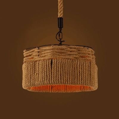 Jute Rope Beige Pendant Lighting Drum/Curve/Flared Shaped 1 Head Lodge Style Hanging Ceiling Light