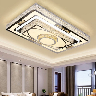 Living Room LED Ceiling Flush Mount Light Modern Clear Flushmount Light with Tiered Rectangle Crystal Shade