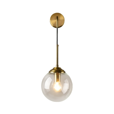 Mini Globe Bedroom Wall Light Clear/Amer/Smoke Grey Glass 1 Head Postmodern Wall Hanging Lamp in Gold
