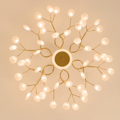 Modern 48/64 Bulbs Chandelier Light Gold Leafy Ceiling Pendant with Acrylic Shade for Living Room