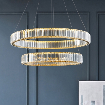 Modern Luxe 1/2/3-Tier LED Chandelier Pendant Clear Crystal Dining Room Hanging Lamp in Silver/Gold, 15.5