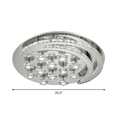 Moon and Star Bedroom Ceiling Lamp Clear Crystal Embedded Modern Style LED Flush Mount Lighting, 18