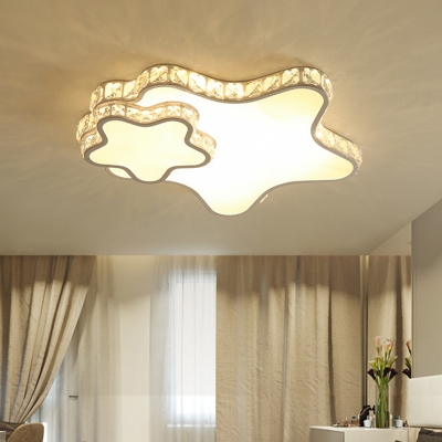 Nordic LED Flush Mount Lamp White Loving Heart/Cloud/Star Ceiling Light Fixture with Clear Crystal Shade