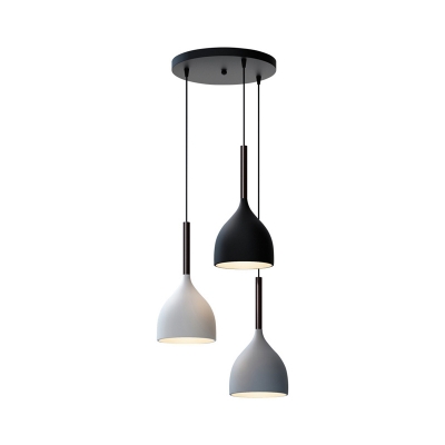 Nordic Teardrop-Like Multi Pendant Metal 3 Bulbs Dining Room Hanging Light with Round/Linear Canopy in Black