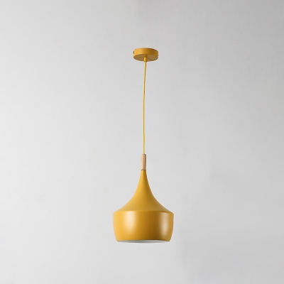 Onion/Cone Shaped Down Lighting Pendant Macaron Iron 1-Light Yellow/Pink/Blue Ceiling Hang Lamp with Wood Cork