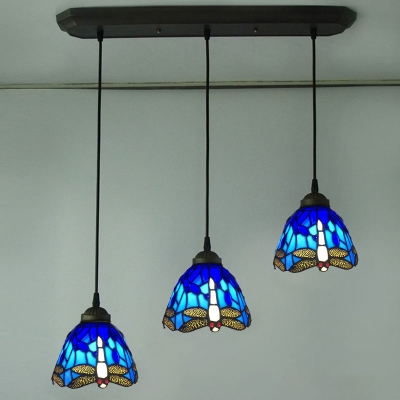 Orange/Blue Glass Bell Pendant Lamp Mediterranean 3 Bulbs Black/White/Bronze Multiple Hanging Light Fixture