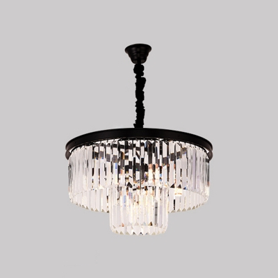 Postmodern 2 Tiers Pendant Light Fixture Clear Crystal 4/5-Light Living Room Chandelier in Black/Gold, Small/Large
