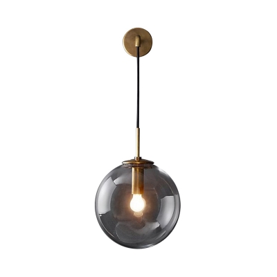 Postmodern Single Wall Hanging Light Gold Ball Small/Large Wall Lamp with Clear/Smoke Grey Glass Shade