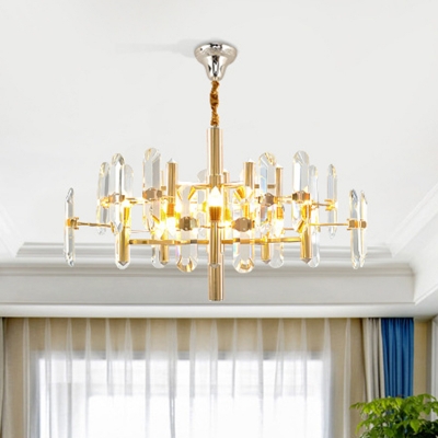Postmodern Sputnik Hanging Pendant Clear Crystal Rod 8/10/12-Light Living Room Chandelier in Gold