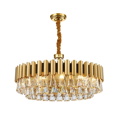 Postmodernism Layers Pendant Chandelier Triangular-Cut Crystal 8/10/16 Heads Bedroom Hanging Light Kit in Gold