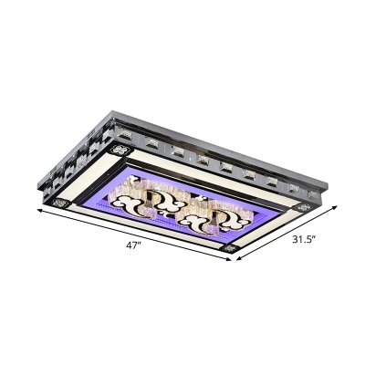 Purple Rectangle Ceiling Light Fixture Modern Stainless Steel LED Flush Mount with Carved Cloud/Honeycomb/Star Crystal Accent