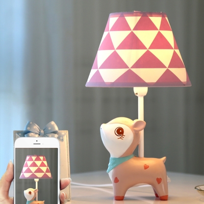 Resin Unicorn/Dear Nightstand Lamp Cartoon 1-Light Pink/Blue Table Light with Conic Fabric Shade