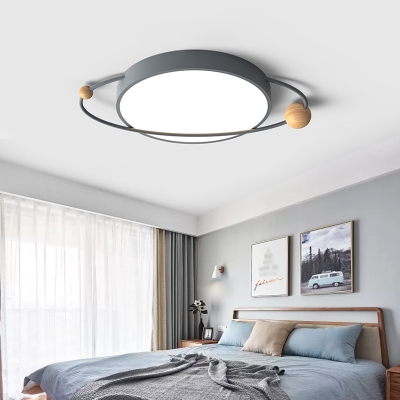 Ringed Planet LED Flushmount Ceiling Lamp Nordic Acrylic Bedroom Small/Large Flush Mount Light in Grey/White/Blue-Wood