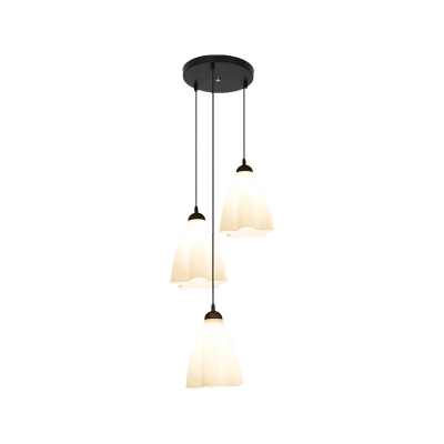 Ruffle Dining Room Drop Pendant White Glass 3/6 Bulbs Simplicity Multi Hanging Light in Black