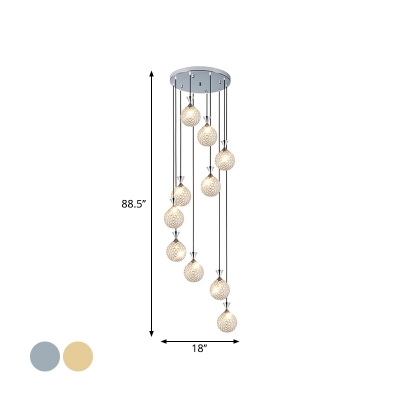 Silver/Gold Sphere Multi-Pendant Modernist 10-Light Crystal Bead Hollowed-out Ceiling Suspension Lamp