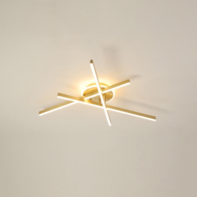 Simplicity Criss-Cross Semi Flush Acrylic 3/4/5 Lights Living Room Ceiling Mount Lamp in Gold, White Light/Remote Control Stepless Dimming