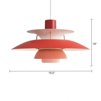 Small/Large Layered Restaurant Pendant Lamp Metallic Single-Bulb Macaron Hanging Light in Pink/Red/Blue