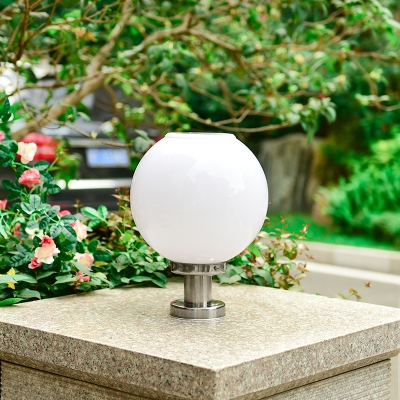 Spherical Acrylic Solar Post Light Minimalist Outdoor LED Pillar Lamp in Silver, 8